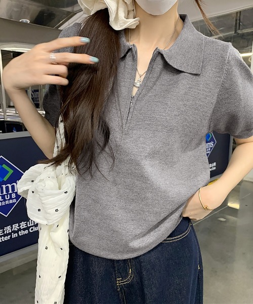 ニット セーター ジップアップポロ半袖ニット レディース : ZOZOTOWN