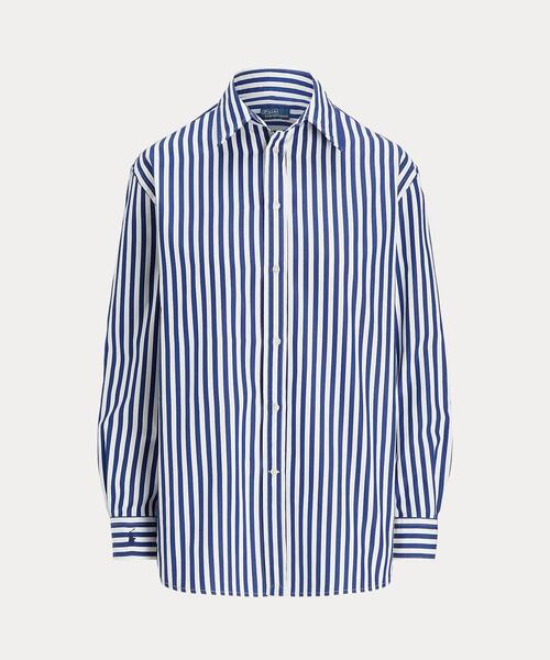 【極美品】❤️ポロラルフローレン大人気前丈短いストライプオーバーサイズリネンシャツ POLO RALPH LAUREN（ポロ・ラルフローレン） ラルフローレン ブラウス