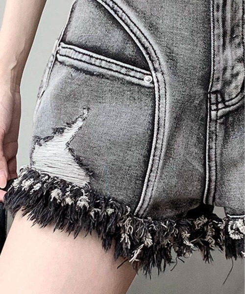 ジーンズ デニム デニムパンツ ベルト付き ダメージ ショートパンツ
