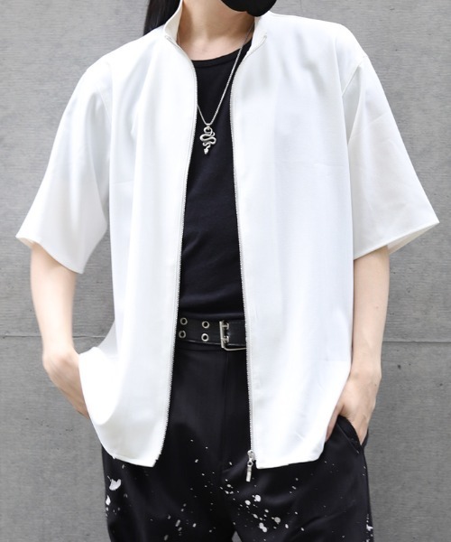 REZEN（リゼン） シャツ 半袖 椿スタンド襟ZIPシャツ メンズ