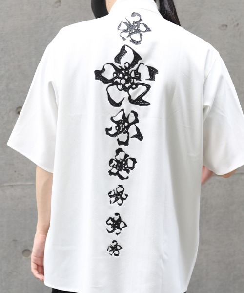 REZEN（リゼン） シャツ 半袖 椿スタンド襟ZIPシャツ メンズ