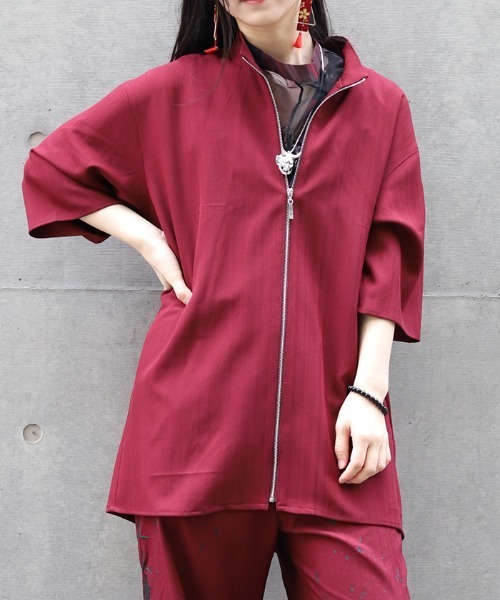 REZEN（リゼン） シャツ 半袖 椿スタンド襟ZIPシャツ メンズ
