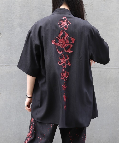 REZEN（リゼン） シャツ 半袖 椿スタンド襟ZIPシャツ メンズ