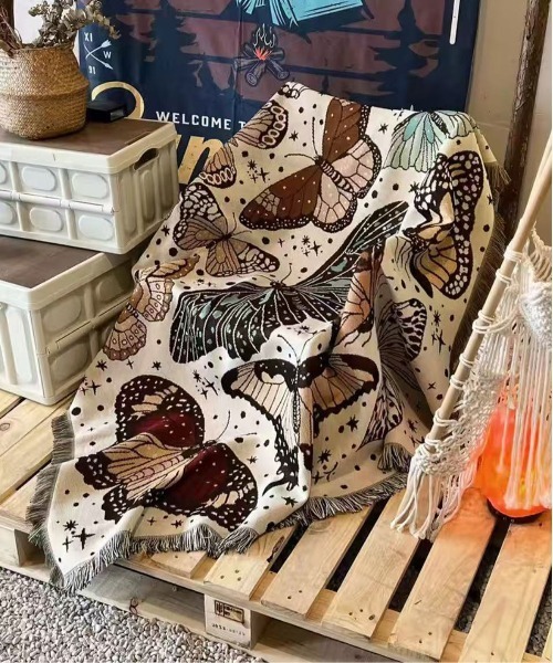 古着 Special ビンテージ 70s グラニー ブランケット バタフライ 蝶