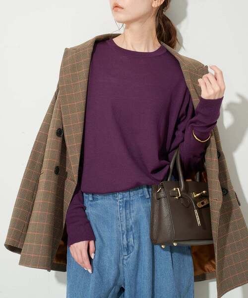 SLOBE IÉNA　カシミヤ混　ニットセーター　長袖　ピンク セール】カシミアウール 片畦スタンドプルオーバー◇（ニット/セーター