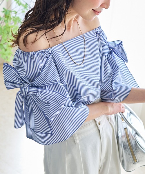 「La boutique BonBon」 半袖ブラウス FREE ブルー レディース