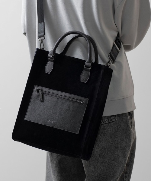 CLEL スエード トートバッグ ブラック　2WAY　クレイル CLEL】2way Square Tote Bag /2way スクエア トートバッグ