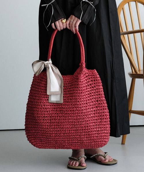 Handed By かごバッグ 35x 25x 27 赤　希少カラー ZAKKA-BOX（ザッカボックス） かごバッグ カゴバッグ ナチュラルトート
