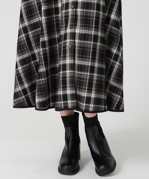 MISCHMASCH テーラー襟配色ワンピース チェック柄 黒 セール】2025秋冬新作 テーラー襟配色ワンピース（ワンピース）｜MISCH