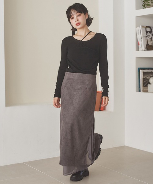 Slit long スカート　グレー　38 スカート sheer layered slit long skirt / シアーレイヤードスリット