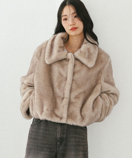 heather ショートファーmixコート　ベージュ Heather（ヘザー） コート アウター MIXファーショートジャケット