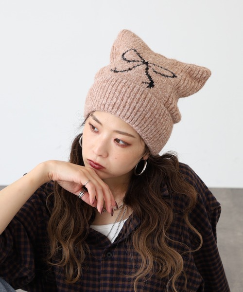 FUNALIVE（ファンアライブ） ニット帽 ニットキャップ リボンプリント