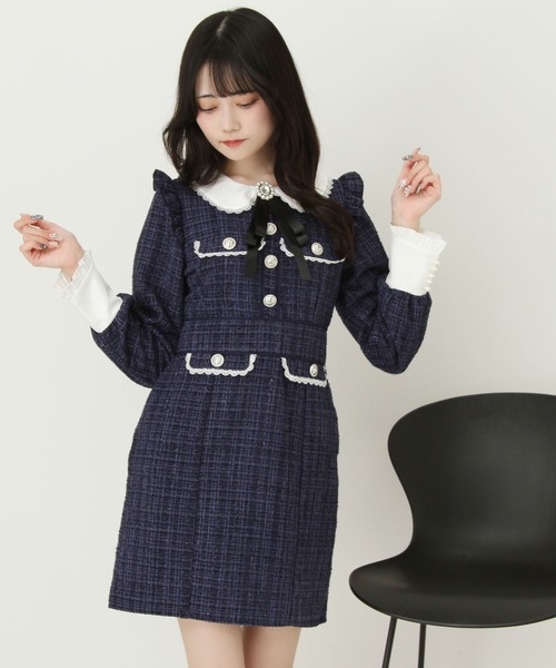 DearMyLove ワンピース ラメツイードリボンタイトワンピース