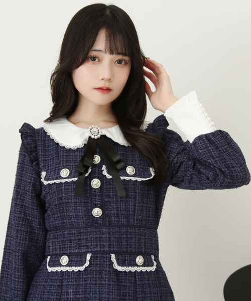 DearMyLove ワンピース ラメツイードリボンタイトワンピース