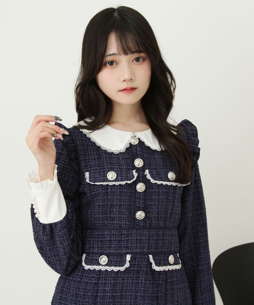 凛*様 ★美品★ウールドットラメワンピース　リボン付き DearMyLove ワンピース ラメツイードリボンタイトワンピース