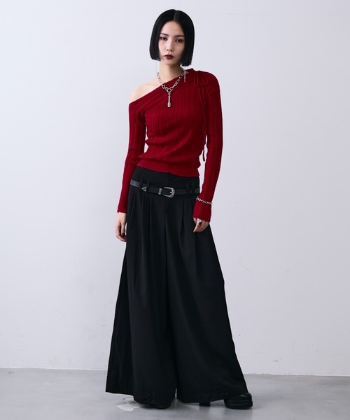 MONOe ワイドパンツ パンツ ビンテージペイズリー柄ダブルタックワイド 