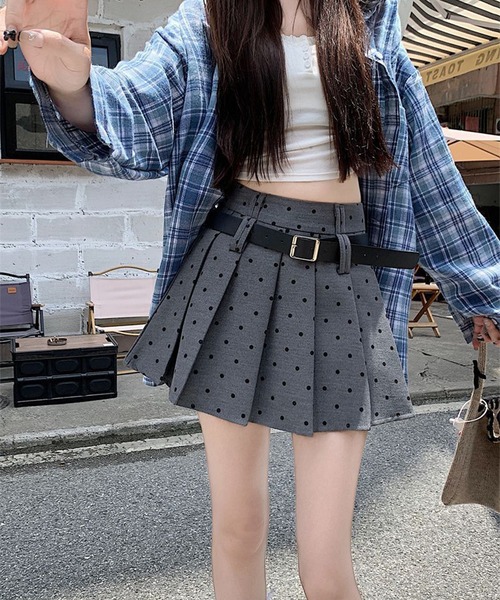 leune（ルネ） スカート ベルト付きドット柄プリーツスカート