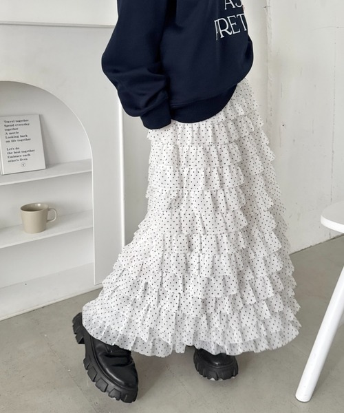 SOLLON.（ソルロン） スカート ドットフリフリボリュームロング