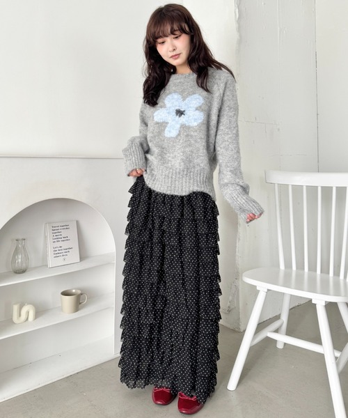 SOLLON.（ソルロン） スカート ドットフリフリボリュームロング