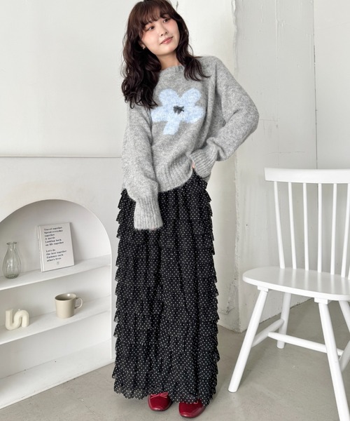 SOLLON.（ソルロン） スカート ドットフリフリボリュームロング