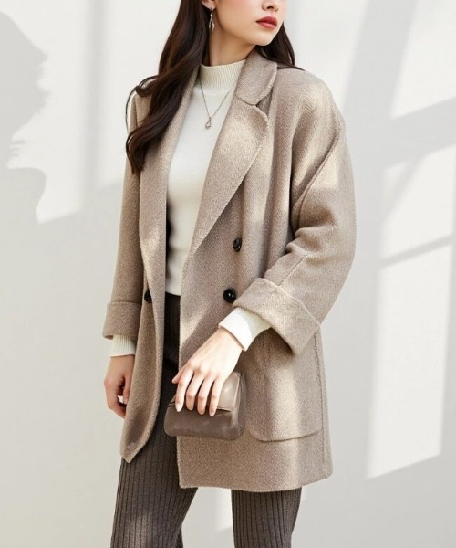 cammie コート アウター ヘリンボン柄ショートコート レディース