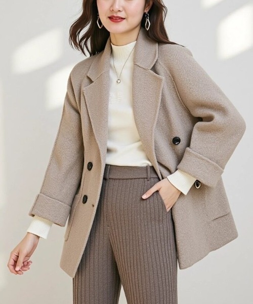 cammie コート アウター ヘリンボン柄ショートコート レディース