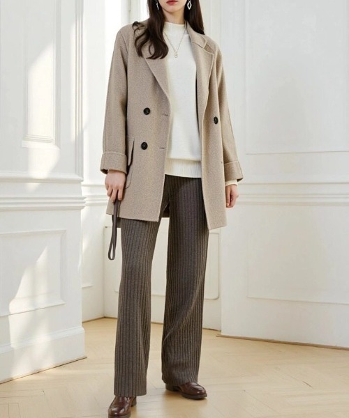 cammie コート アウター ヘリンボン柄ショートコート レディース