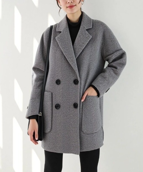 cammie コート アウター ヘリンボン柄ショートコート レディース