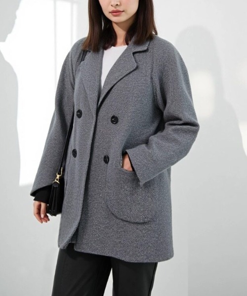 cammie コート アウター ヘリンボン柄ショートコート レディース