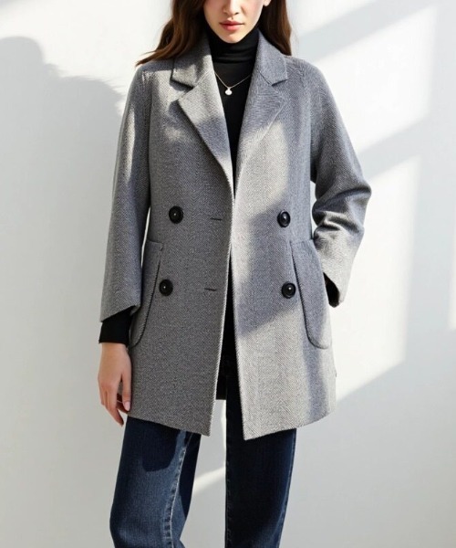 cammie コート アウター ヘリンボン柄ショートコート レディース