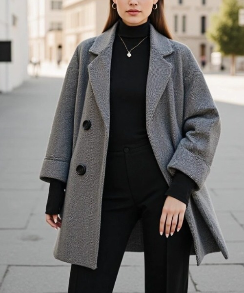 cammie コート アウター ヘリンボン柄ショートコート レディース