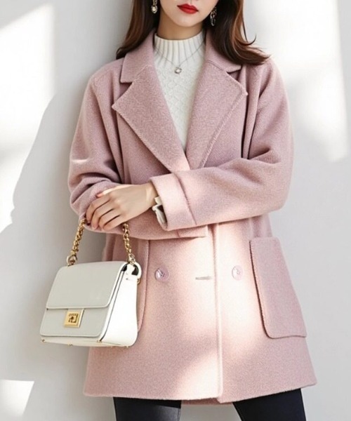 cammie コート アウター ヘリンボン柄ショートコート レディース