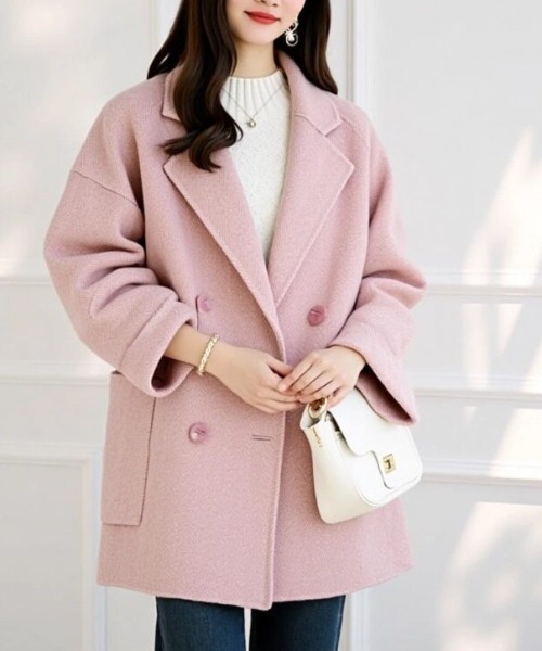 cammie コート アウター ヘリンボン柄ショートコート レディース