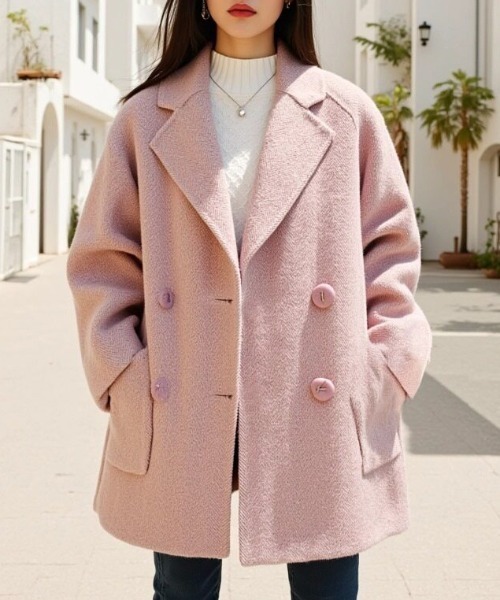 cammie コート アウター ヘリンボン柄ショートコート レディース