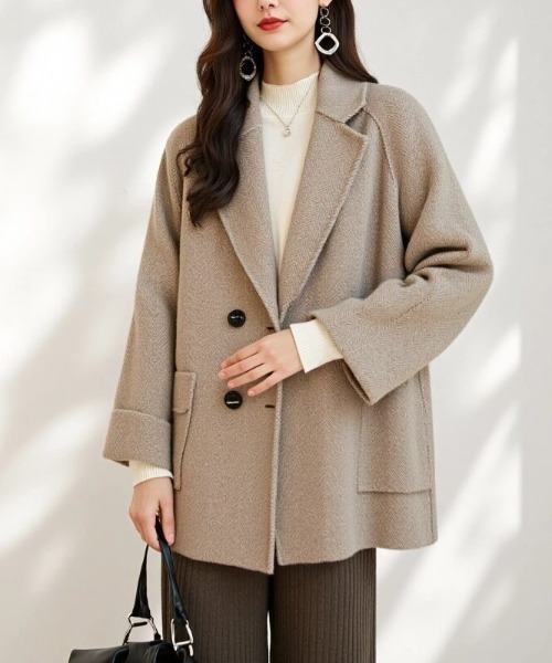 cammie コート アウター ヘリンボン柄ショートコート レディース