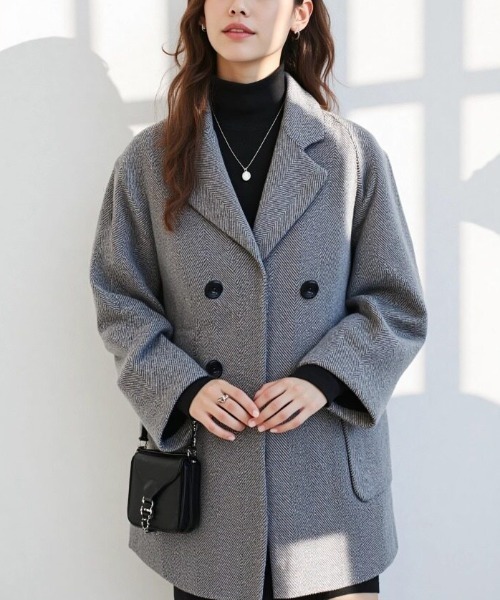 cammie コート アウター ヘリンボン柄ショートコート レディース