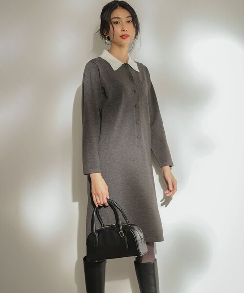 組曲（KUMIKYOKU） ワンピース ニット襟トロンプルイユ ワンピース