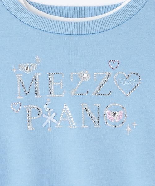 mezzo piano アンサンブル ラインストーンロゴトレーナー＆裾チュールT