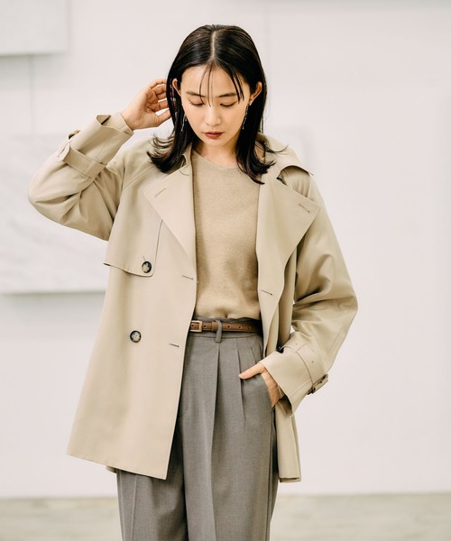 「GLOBAL WORK」 トレンチコート LARGE グレイッシュベージュ レディース_画像5