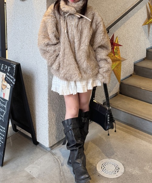 nemne（ネンネ） コート アウター フェイクファーリボンブルゾン 