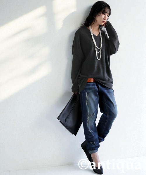 「antiqua」 長袖カットソー ONESIZE ブラック レディース_画像5