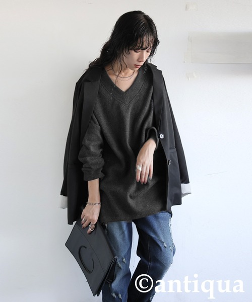 「antiqua」 長袖カットソー ONESIZE ブラック レディース_画像7