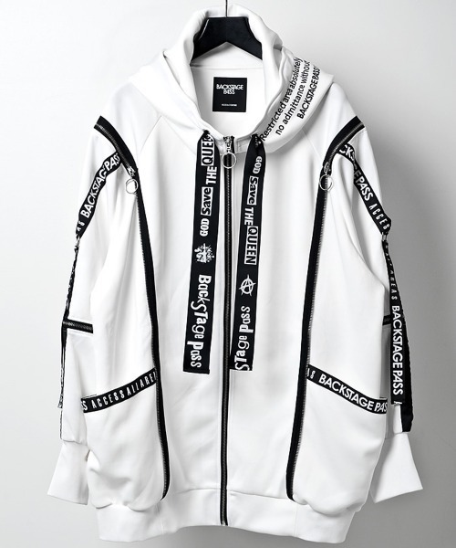 「BACKSTAGE PASS」 ジップアップパーカー FREE ホワイト メンズ_画像2