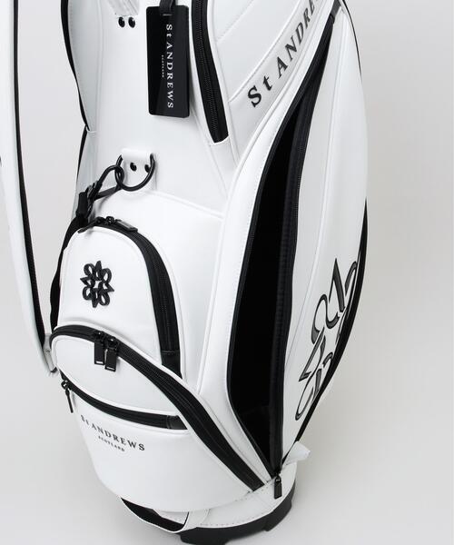 St. ANDREWS ロゴ デザイン スタンド式 キャディバッグ 白 黒 St ANDREWS ゴルフ 「St ANDREWS」シンセティックレザーキャディー