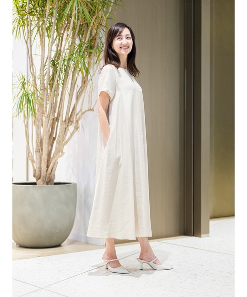 ワンピース ビスコース リネン トラペーズ マキシ ドレスの画像