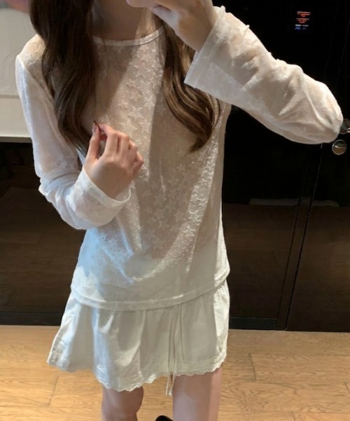 tシャツ 「冷房・UV対策」星柄シアーレーストップス シアーロンT 