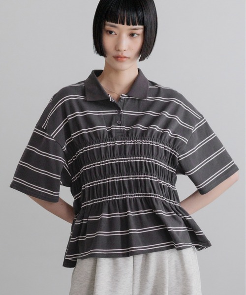 LOWRYS FARM（ローリーズファーム） tシャツ 半袖 ギャザーポロSS