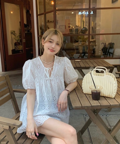 「shopnikoniko」 半袖ブラウス フリー ホワイト レディース_画像7