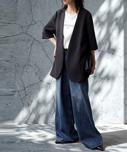 アニーカ　ノーカラージャケット　BLACK【新品　大人気　完売商品】 antiqua（アンティカ） ノーカラージャケット ONESIZE ブラック