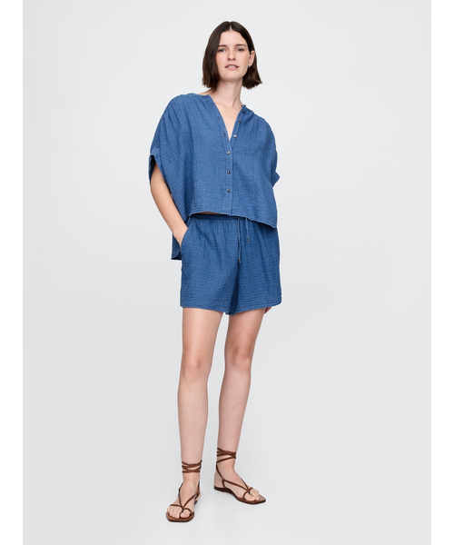「GAP」 半袖ブラウス XX-SMALL インディゴブルー レディース_画像2